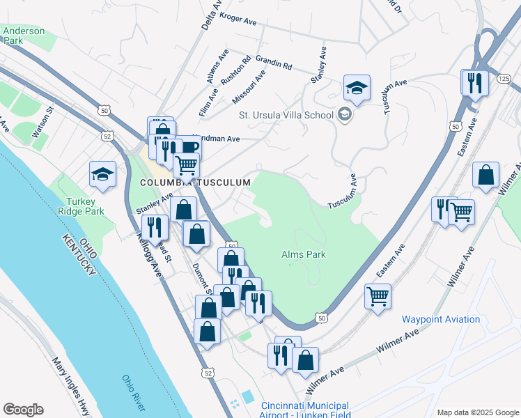 map of restaurants, bars, coffee shops, grocery stores, and more near 3744 Sachem Avenue in Cincinnati