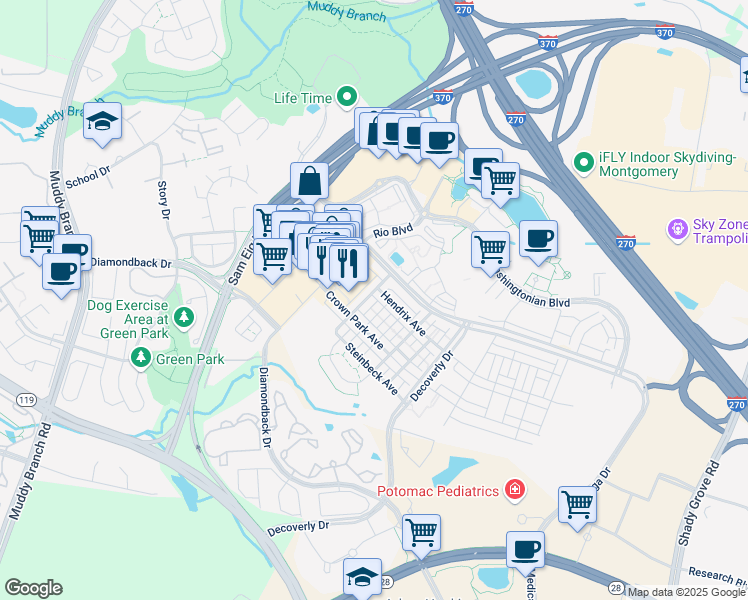 map of restaurants, bars, coffee shops, grocery stores, and more near 208 Kepler Drive in Gaithersburg