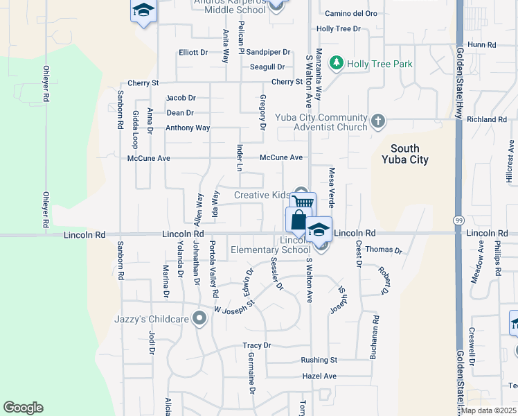 map of restaurants, bars, coffee shops, grocery stores, and more near 1730 Jordan Road in Yuba City