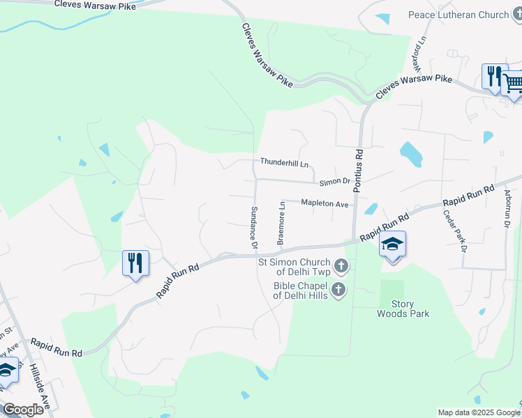 map of restaurants, bars, coffee shops, grocery stores, and more near 926 Sundance Drive in Cincinnati