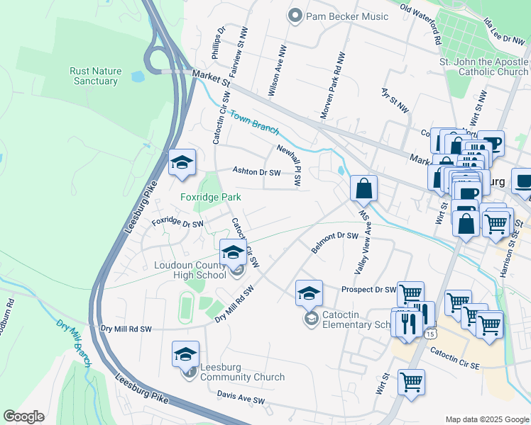 map of restaurants, bars, coffee shops, grocery stores, and more near 208 Primrose Court Southwest in Leesburg