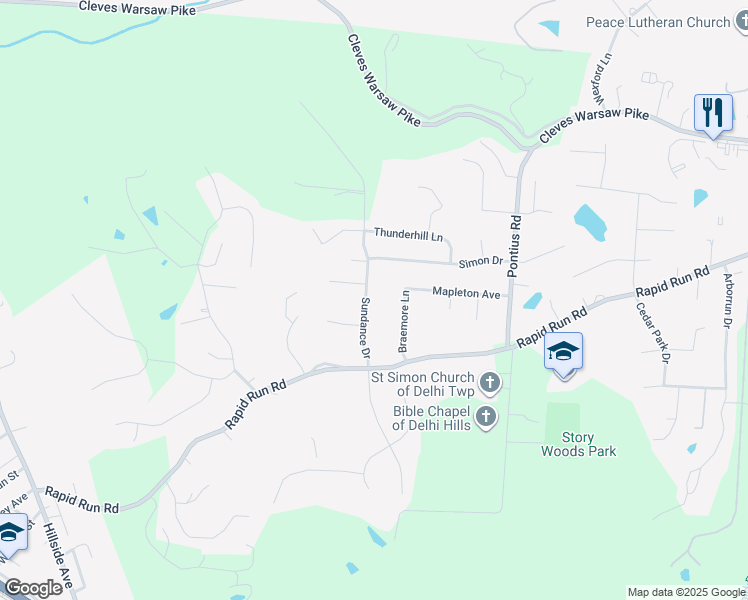 map of restaurants, bars, coffee shops, grocery stores, and more near 926 Sundance Drive in Cincinnati