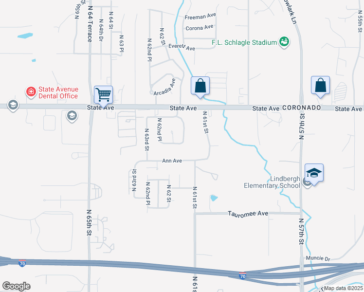 map of restaurants, bars, coffee shops, grocery stores, and more near 6155 Armstrong Avenue in Kansas City
