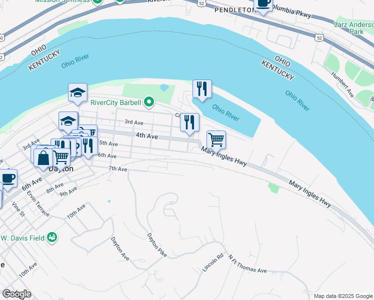 map of restaurants, bars, coffee shops, grocery stores, and more near in Newport