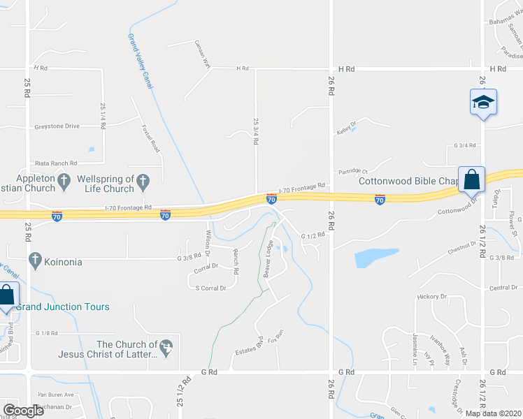 map of restaurants, bars, coffee shops, grocery stores, and more near 2565 G 1/2 Road in Grand Junction