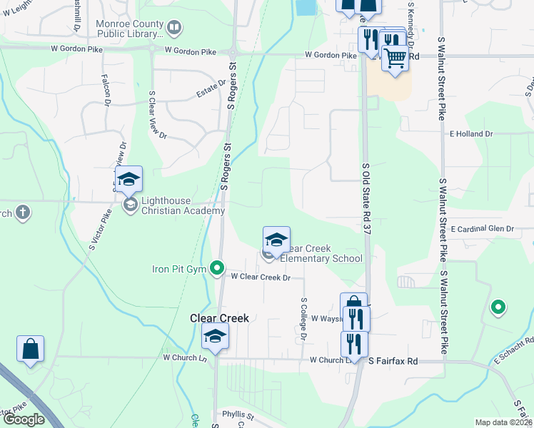 map of restaurants, bars, coffee shops, grocery stores, and more near 4712 South College Drive in Bloomington