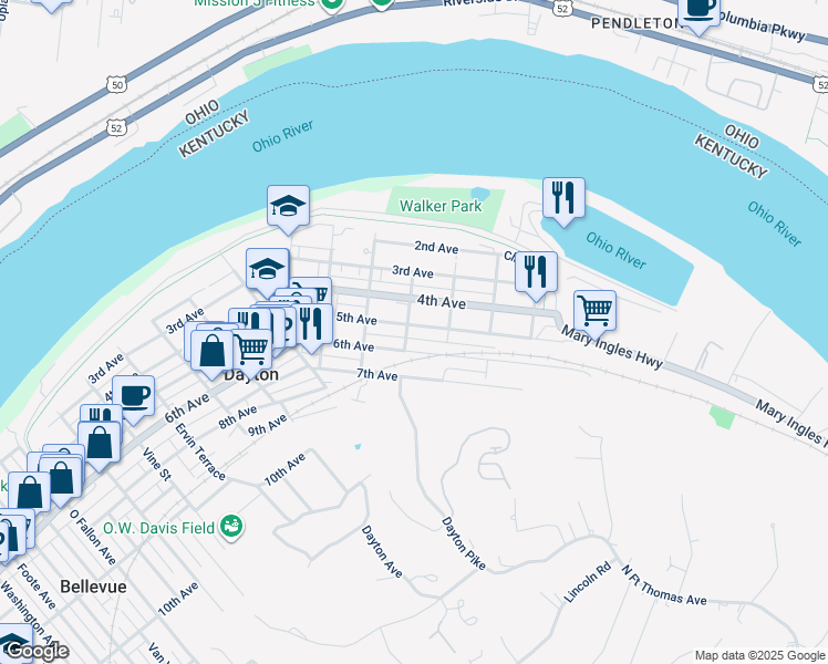 map of restaurants, bars, coffee shops, grocery stores, and more near 1006 5th Avenue in Dayton
