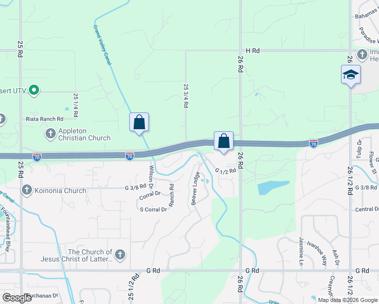 map of restaurants, bars, coffee shops, grocery stores, and more near 2565 G 1/2 Road in Grand Junction