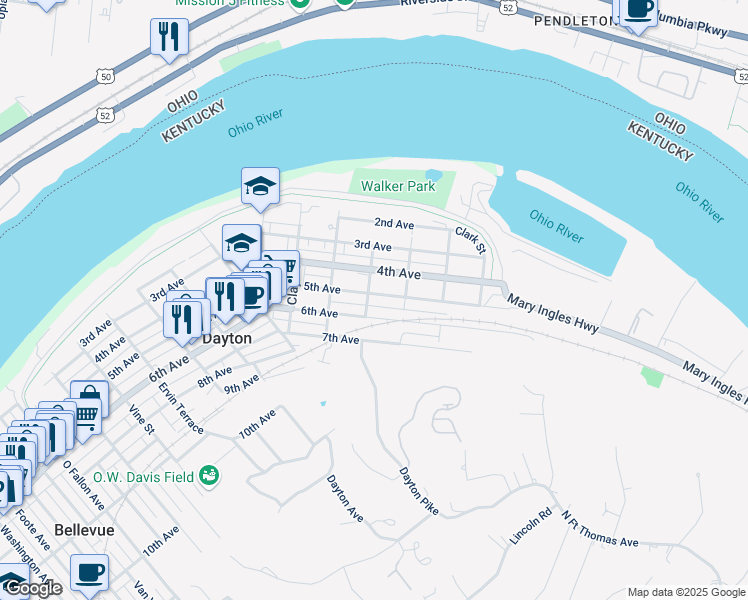map of restaurants, bars, coffee shops, grocery stores, and more near 1006 5th Avenue in Dayton
