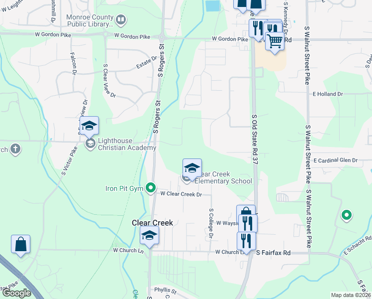 map of restaurants, bars, coffee shops, grocery stores, and more near 4712 South College Drive in Bloomington
