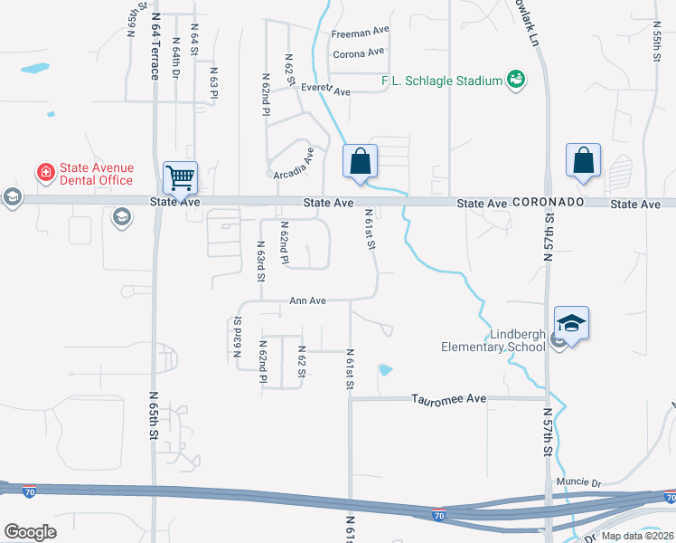 map of restaurants, bars, coffee shops, grocery stores, and more near 6155 Armstrong Avenue in Kansas City