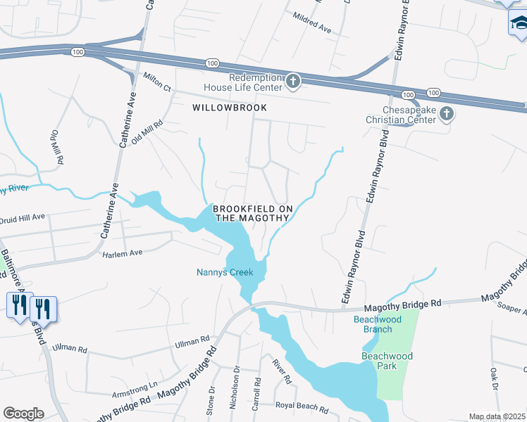 map of restaurants, bars, coffee shops, grocery stores, and more near 335 Ridge Road in Pasadena