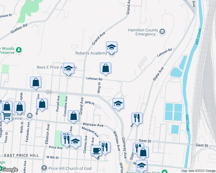 map of restaurants, bars, coffee shops, grocery stores, and more near 2832 Claypole Avenue in Cincinnati