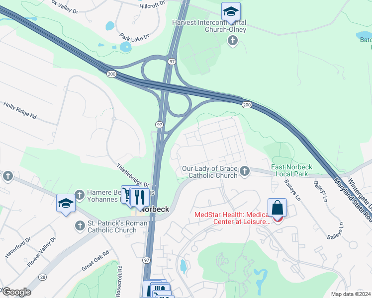 map of restaurants, bars, coffee shops, grocery stores, and more near 3706 Doc Berlin Drive in Silver Spring