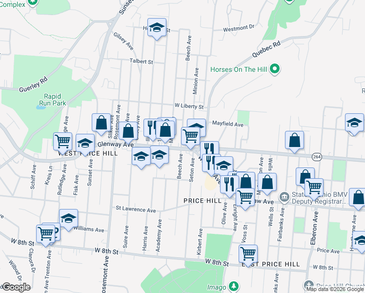 map of restaurants, bars, coffee shops, grocery stores, and more near 3834 Glenway Avenue in Cincinnati