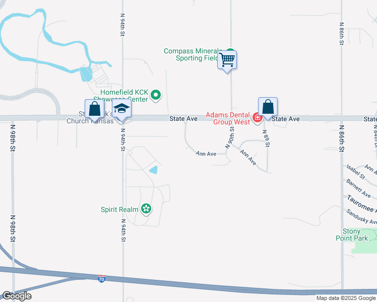 map of restaurants, bars, coffee shops, grocery stores, and more near 9145 Ann Avenue in Kansas City