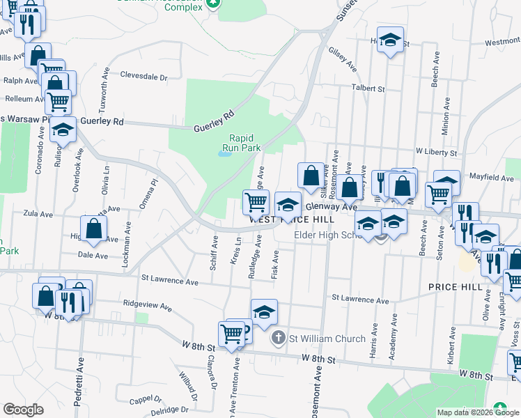 map of restaurants, bars, coffee shops, grocery stores, and more near 1219 Rutledge Avenue in Cincinnati