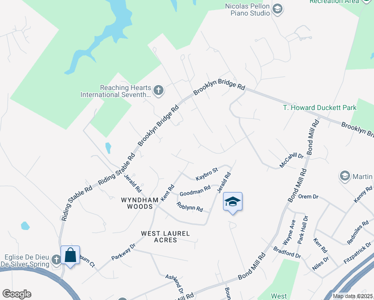 map of restaurants, bars, coffee shops, grocery stores, and more near 16205 Tilghman Court in Laurel