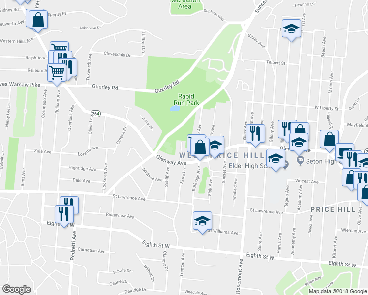 map of restaurants, bars, coffee shops, grocery stores, and more near 1232 Amanda Place in Cincinnati