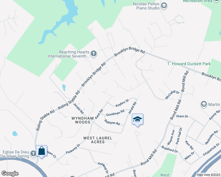 map of restaurants, bars, coffee shops, grocery stores, and more near 16205 Tilghman Court in Laurel