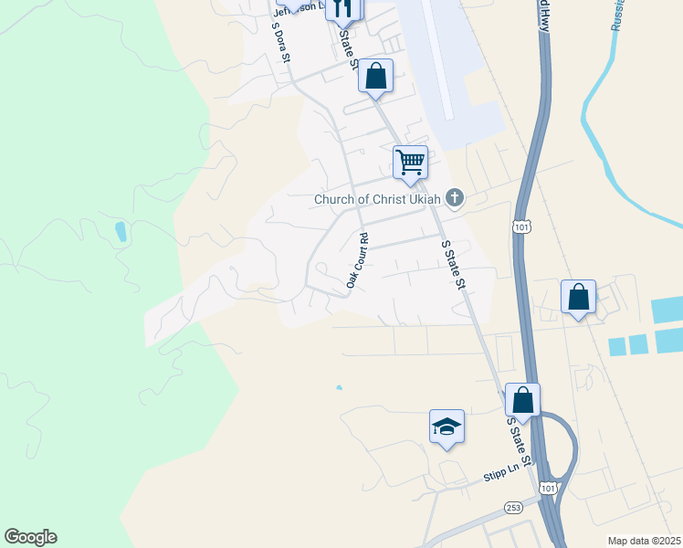 map of restaurants, bars, coffee shops, grocery stores, and more near 2750 Oak Court Road in Ukiah
