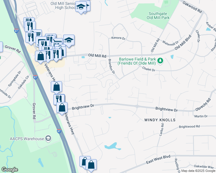 map of restaurants, bars, coffee shops, grocery stores, and more near 538 Cairn Road in Millersville