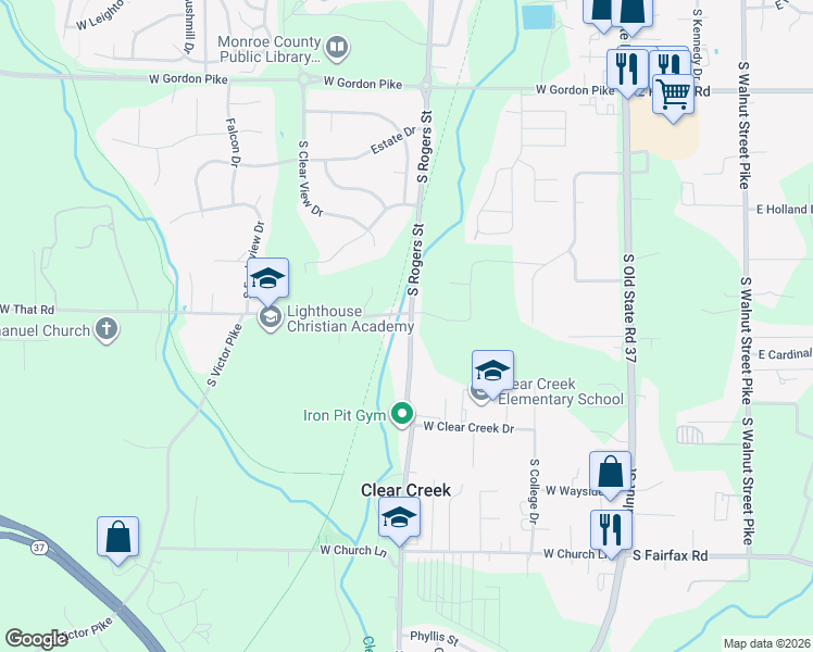 map of restaurants, bars, coffee shops, grocery stores, and more near 4831 South Rogers Street in Bloomington