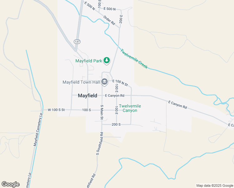 map of restaurants, bars, coffee shops, grocery stores, and more near 94 East Canyon Road in Mayfield