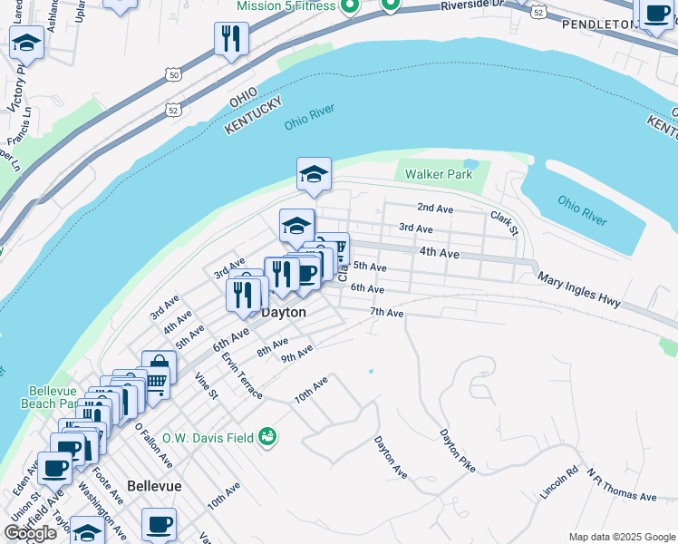map of restaurants, bars, coffee shops, grocery stores, and more near 809 6th Avenue in Dayton