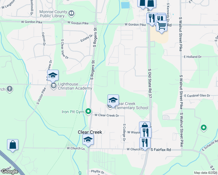 map of restaurants, bars, coffee shops, grocery stores, and more near 4712 South College Drive in Bloomington