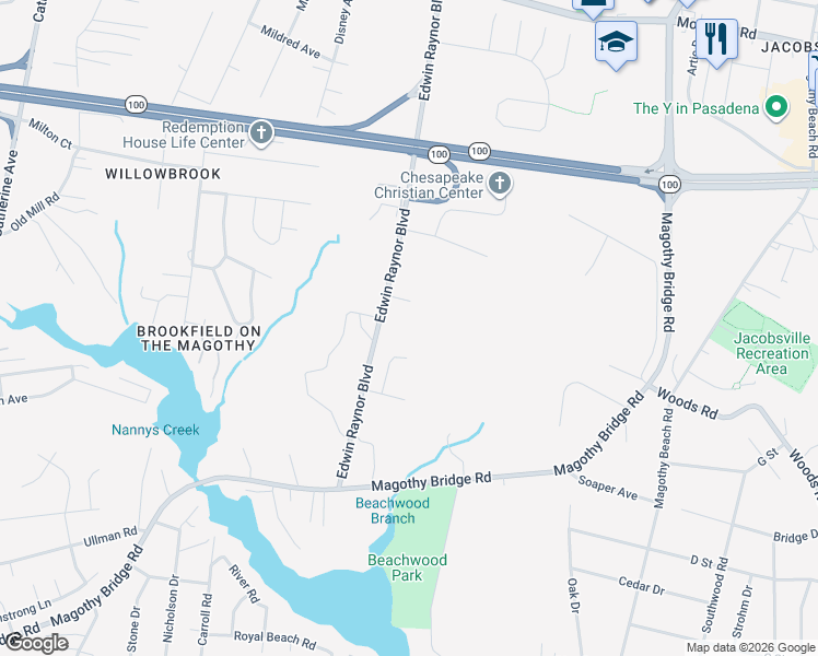 map of restaurants, bars, coffee shops, grocery stores, and more near 8261 Edwin Raynor Boulevard in Pasadena