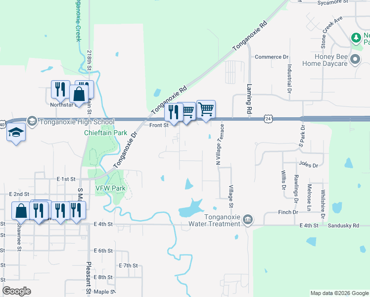 map of restaurants, bars, coffee shops, grocery stores, and more near 1301 East Joles Drive in Tonganoxie