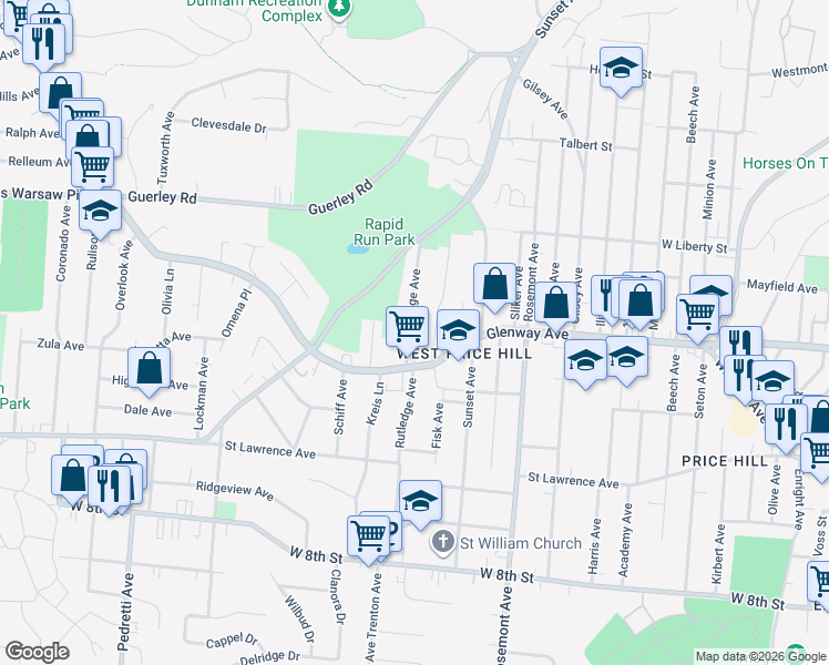 map of restaurants, bars, coffee shops, grocery stores, and more near 1219 Rutledge Avenue in Cincinnati