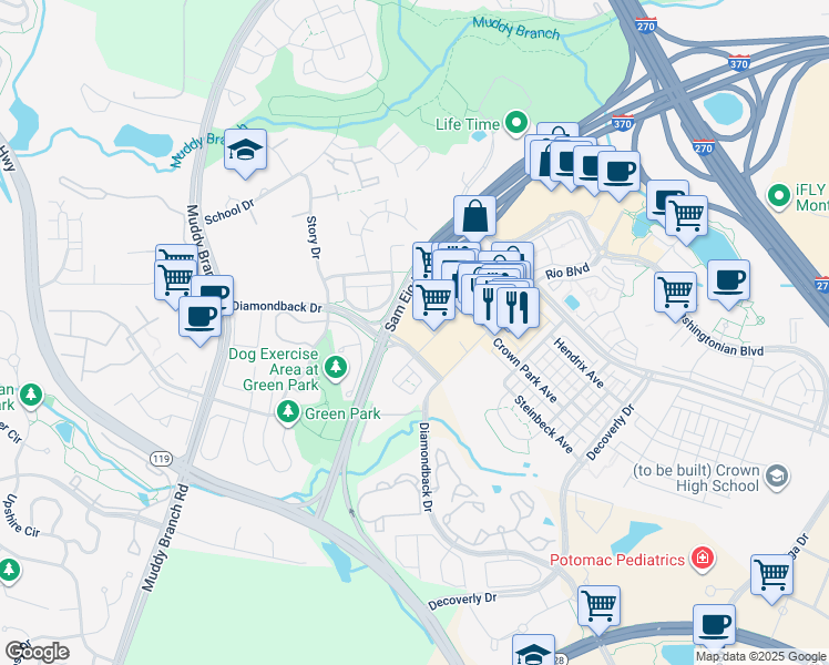 map of restaurants, bars, coffee shops, grocery stores, and more near 506 Diamondback Drive in Gaithersburg