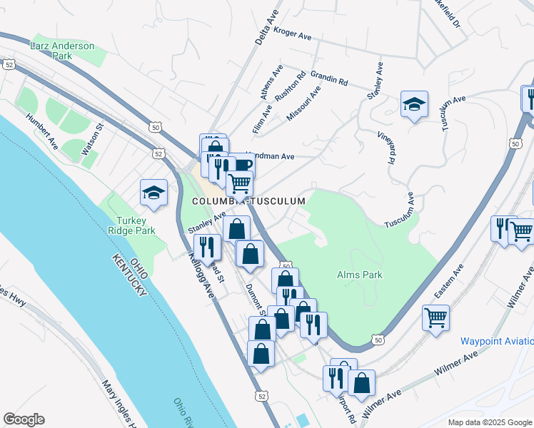 map of restaurants, bars, coffee shops, grocery stores, and more near 3629 Woodbridge Place in Cincinnati