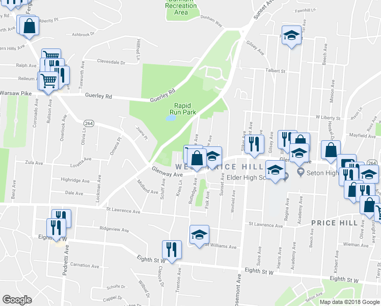 map of restaurants, bars, coffee shops, grocery stores, and more near 1219 Rutledge Avenue in Cincinnati