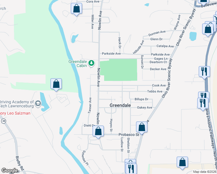 map of restaurants, bars, coffee shops, grocery stores, and more near 231 Tebbs Avenue in Greendale