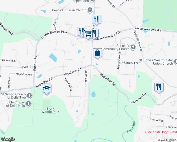 map of restaurants, bars, coffee shops, grocery stores, and more near 948 Arborrun Drive in Cincinnati
