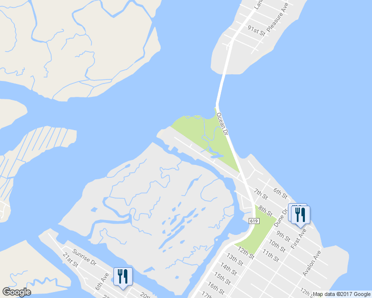 map of restaurants, bars, coffee shops, grocery stores, and more near 606 7th Street in Avalon