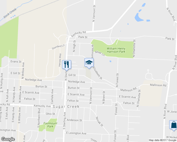 map of restaurants, bars, coffee shops, grocery stores, and more near 11424 Gill Street in Sugar Creek