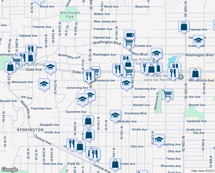 map of restaurants, bars, coffee shops, grocery stores, and more near in Kansas City