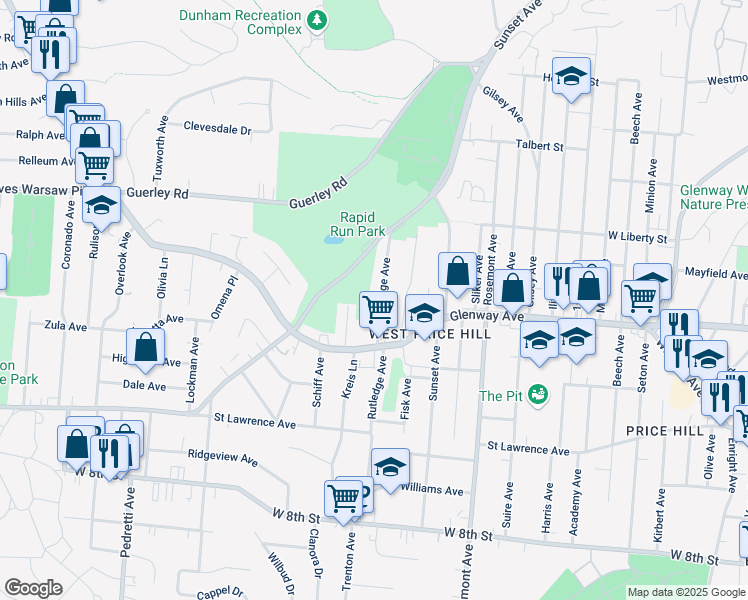 map of restaurants, bars, coffee shops, grocery stores, and more near 1261 Rutledge Avenue in Cincinnati