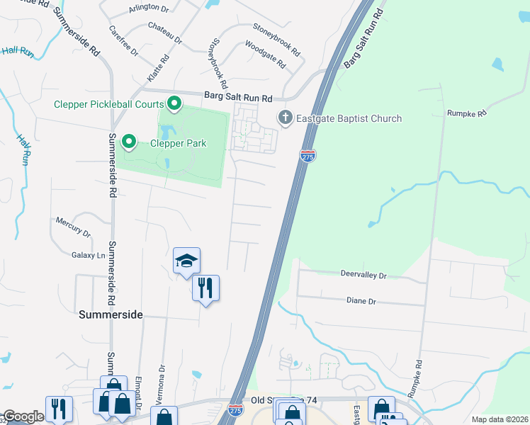 map of restaurants, bars, coffee shops, grocery stores, and more near 694 Mockingbird Lane in Cincinnati
