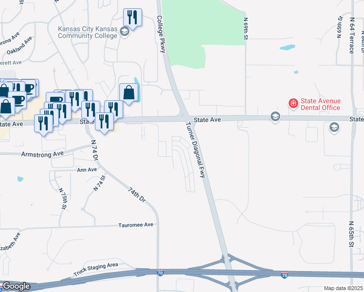map of restaurants, bars, coffee shops, grocery stores, and more near 914 North 70th Street in Kansas City