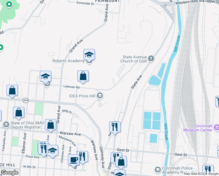 map of restaurants, bars, coffee shops, grocery stores, and more near 2680 Lehman Road in Cincinnati