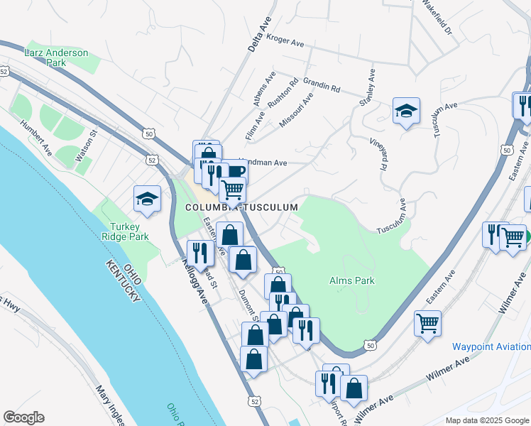 map of restaurants, bars, coffee shops, grocery stores, and more near 422 Stanley Avenue in Cincinnati