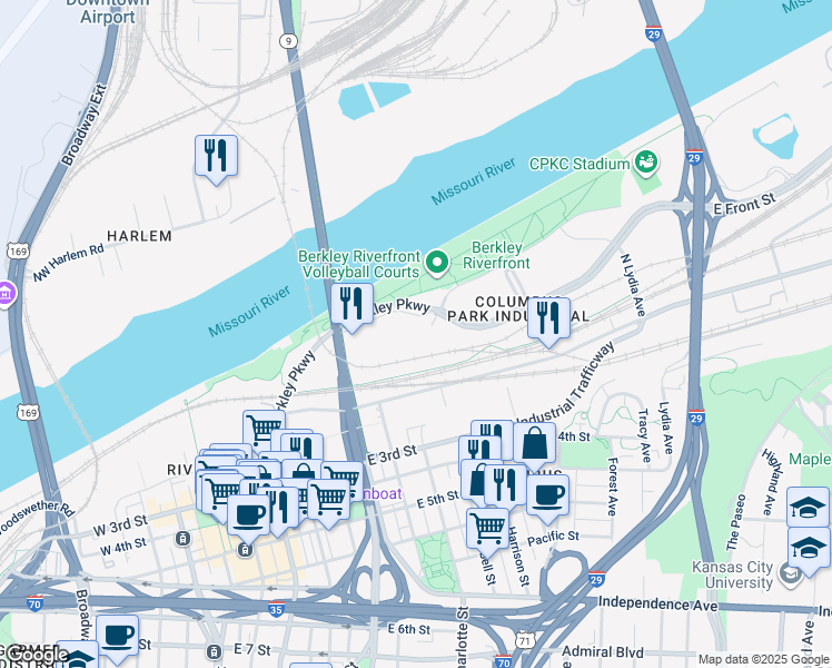 map of restaurants, bars, coffee shops, grocery stores, and more near in Kansas City