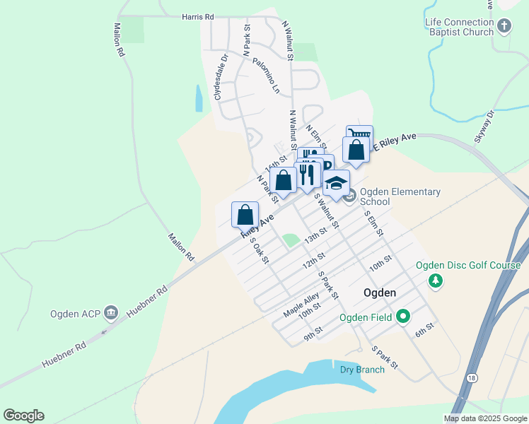 map of restaurants, bars, coffee shops, grocery stores, and more near 150-198 North Park Street in Ogden