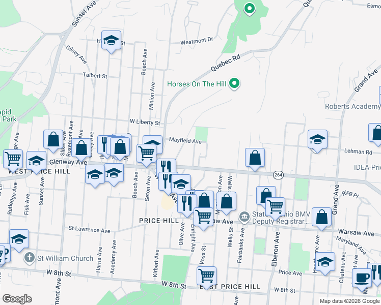 map of restaurants, bars, coffee shops, grocery stores, and more near 1246 Ross Avenue in Cincinnati