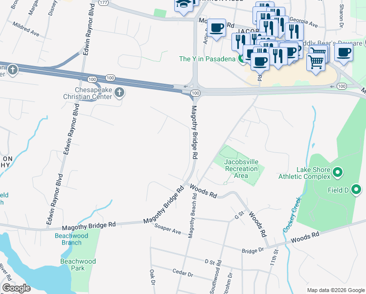 map of restaurants, bars, coffee shops, grocery stores, and more near 50 Seaborne Drive in Pasadena